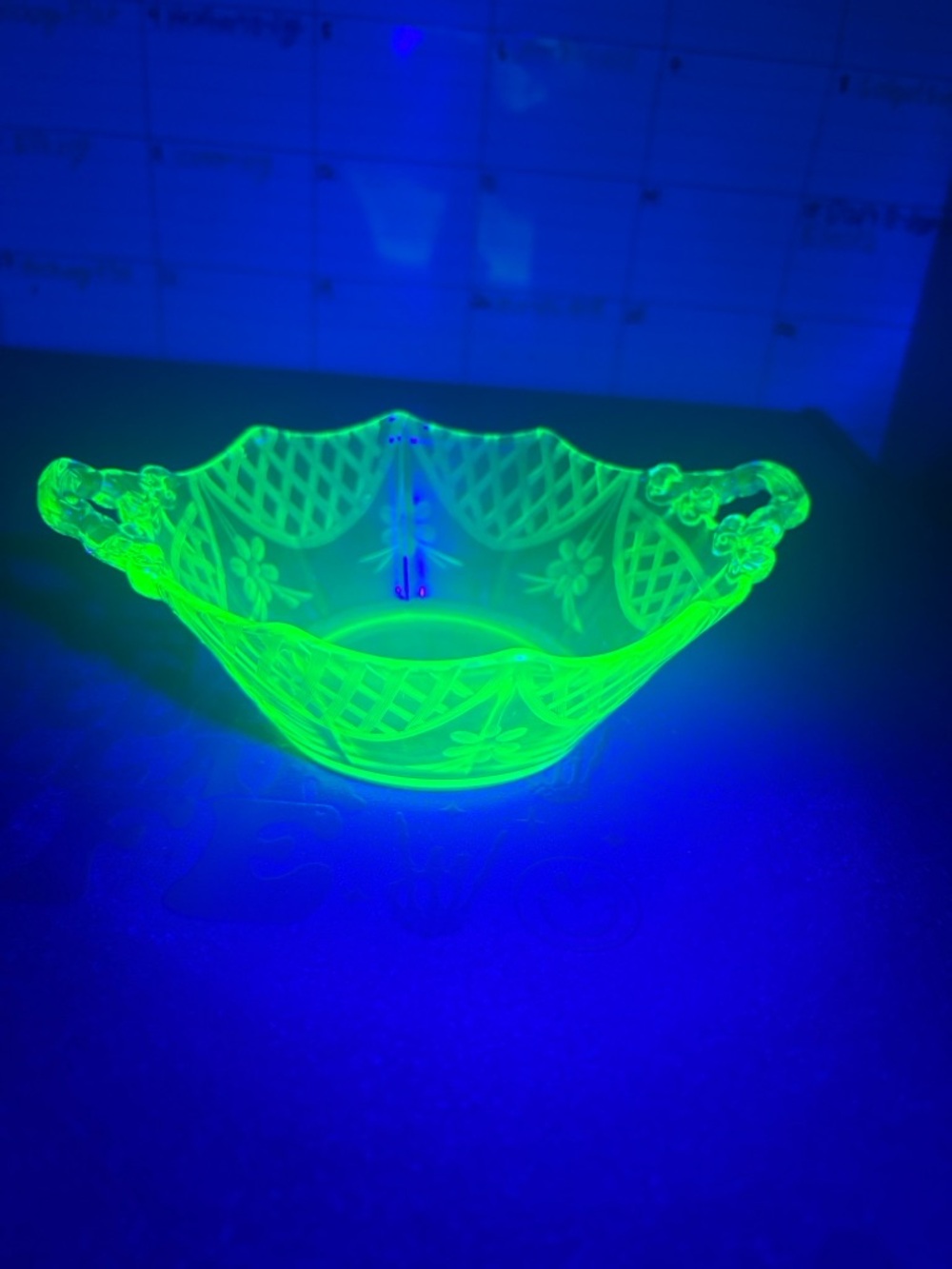 Green Uranium Glass Decorative Compote Bowl